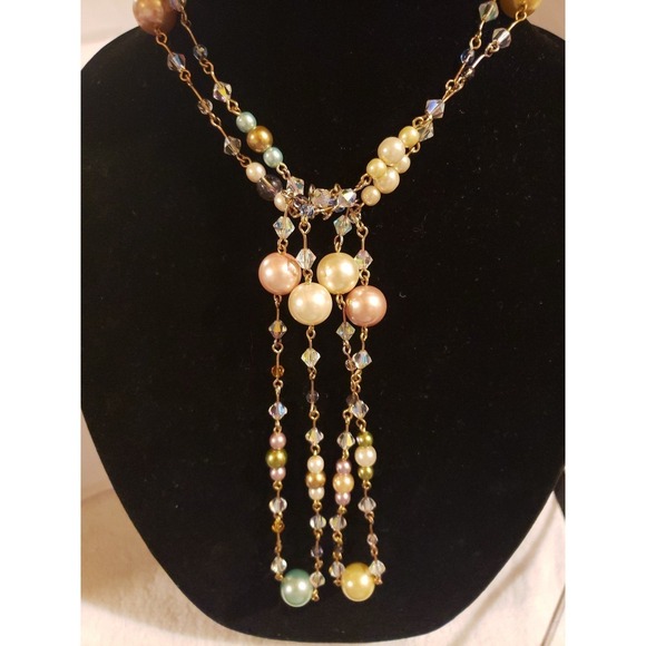 Joan Rivers Signed, Retired Pastel Pearl and Crystal Long Necklace - Picture 4 of 5